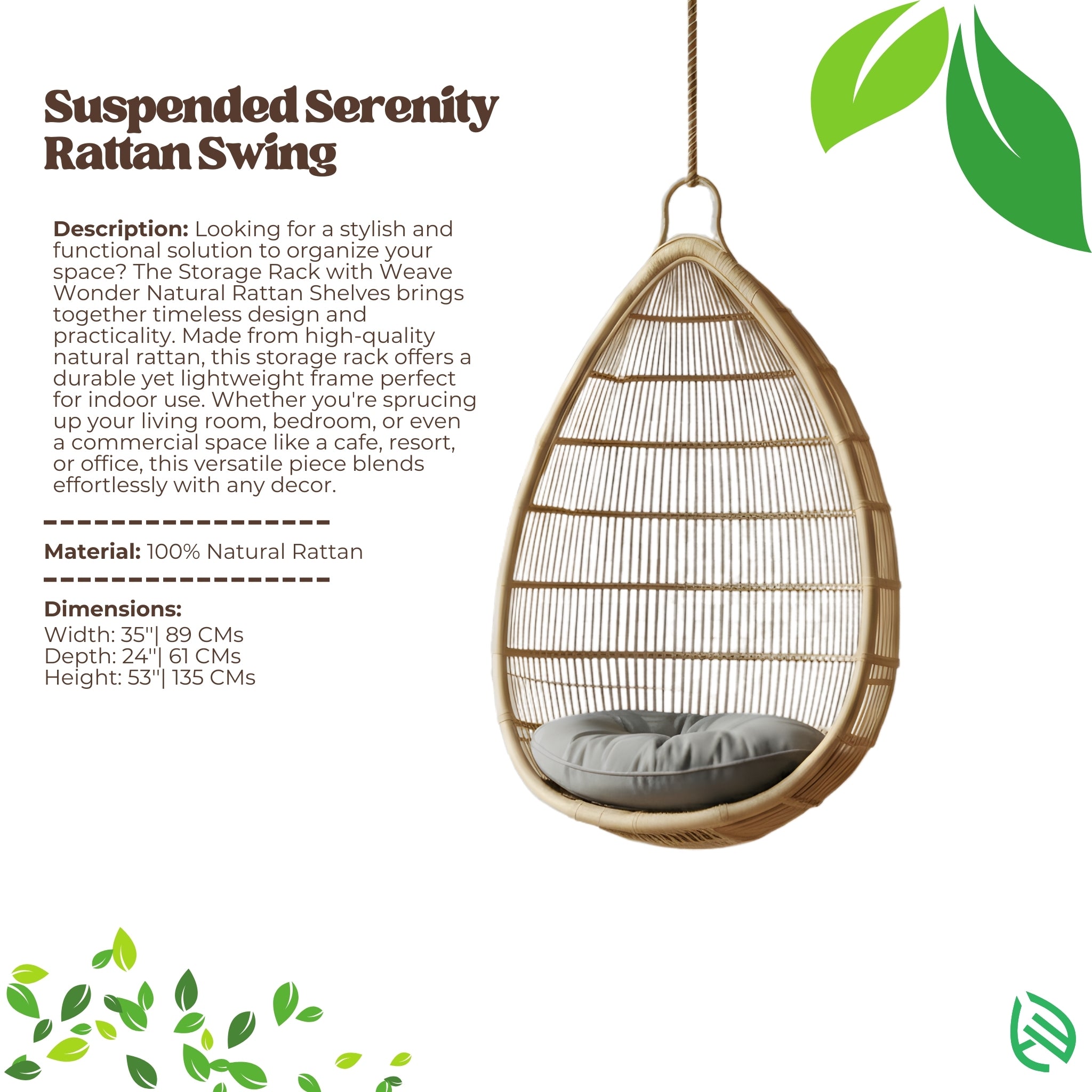 Swing Chair | Suspended Serenity Rattan Cocoon for Indoor & Outdoor