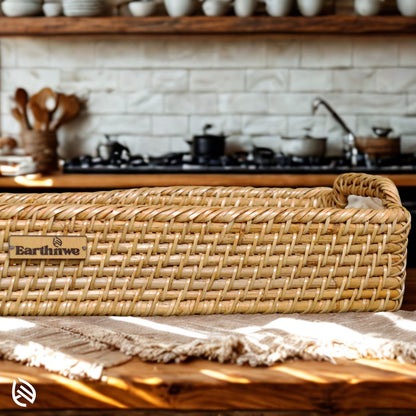 Handwoven rattan tray with fruits – compact rectangular tray ideal for Indian home decor and serving