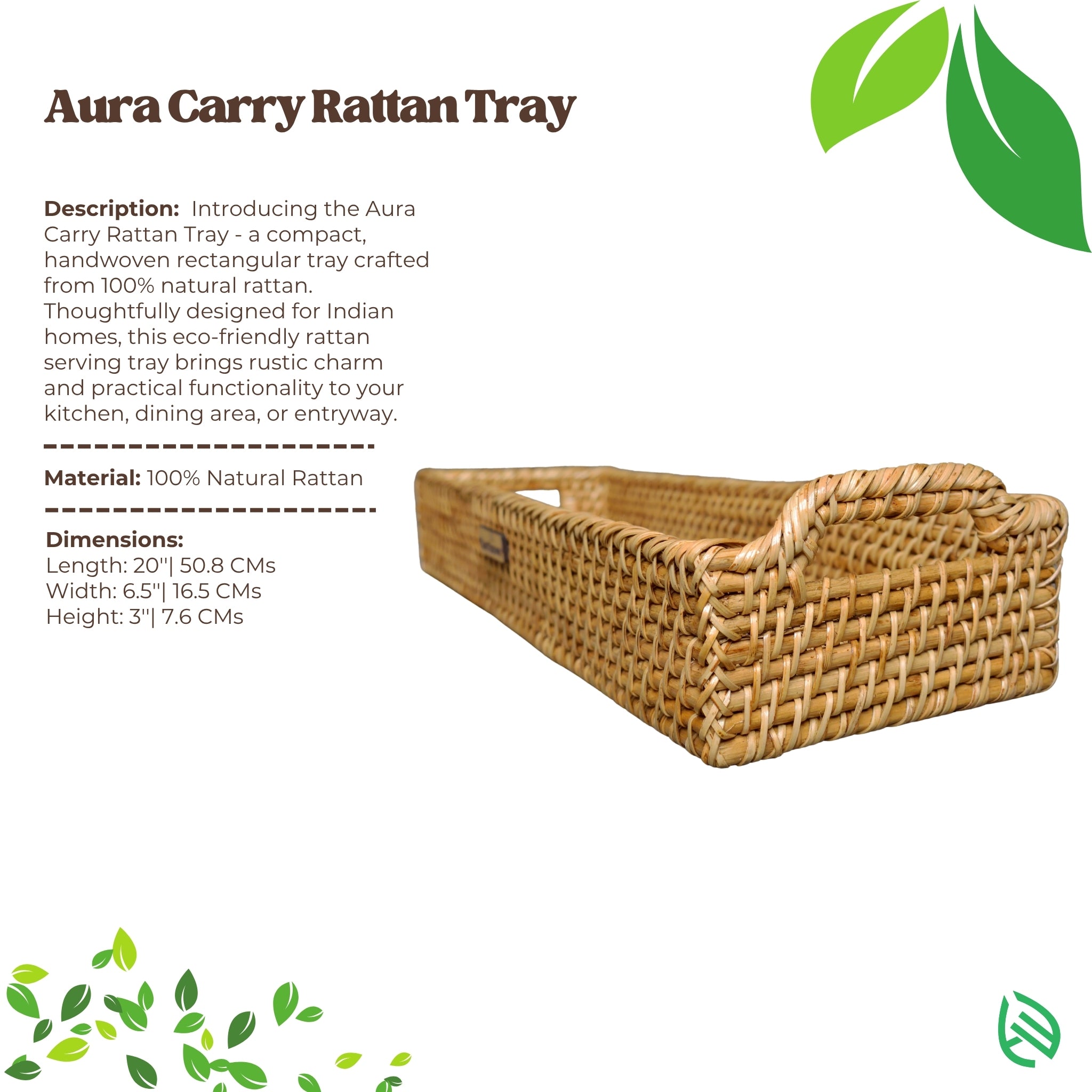 Aura Carry tray styled on wooden dining table – eco-friendly rattan organizer for serveware or keys