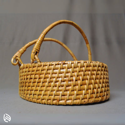 Close-up of Berry Blast Rattan Basket with dual handles