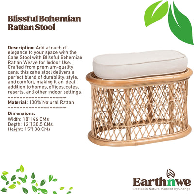 Cane stool with bohemian rattan weave