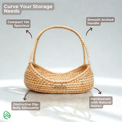 Detailed braided rattan and smooth dip‑belly design view
