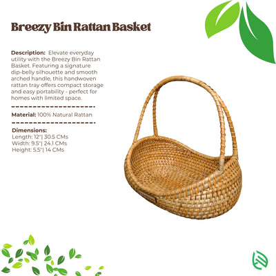 Breezy Bin Rattan Basket with product details on a white background
