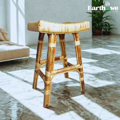 Handcrafted cane stool with willow weave