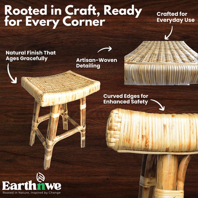 Handcrafted cane stool with willow weave