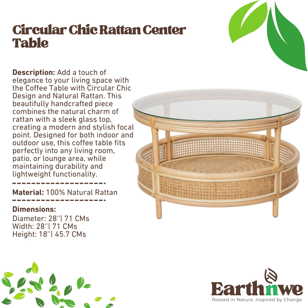 Handcrafted rattan coffee table with glass top