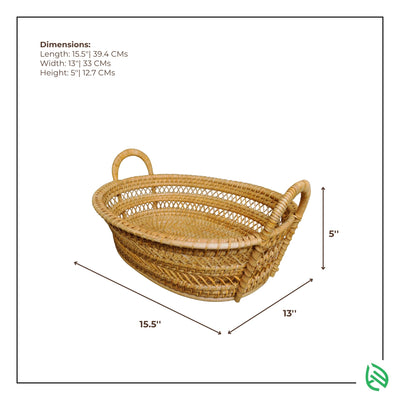 Dimensional layout of EarthNWe Drift Stash oval tray with handle and size specs