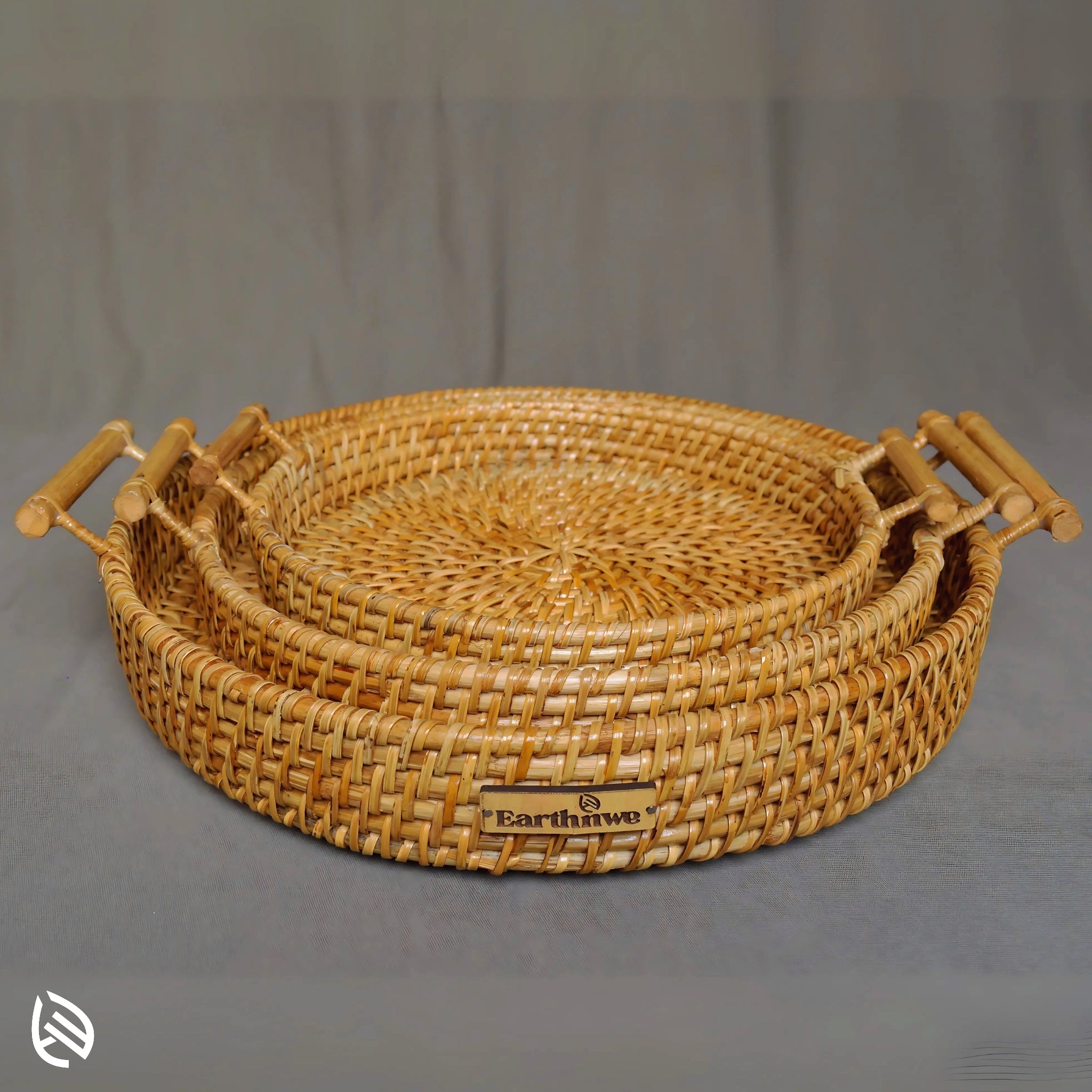 Earth Nest - Eco Nesting Rattan Trays for Modern Indian Homes by EarthNWe (Set of 3)