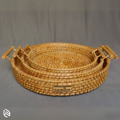 Earth Nest - Eco Nesting Rattan Trays for Modern Indian Homes by EarthNWe (Set of 3)