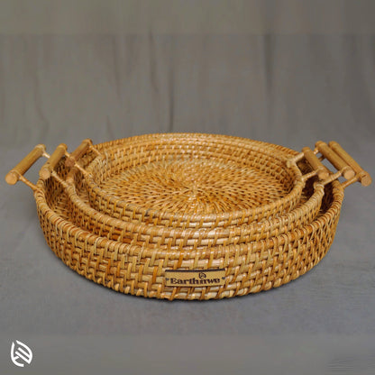 Earth Nest - Eco Nesting Rattan Trays for Modern Indian Homes by EarthNWe (Set of 3)