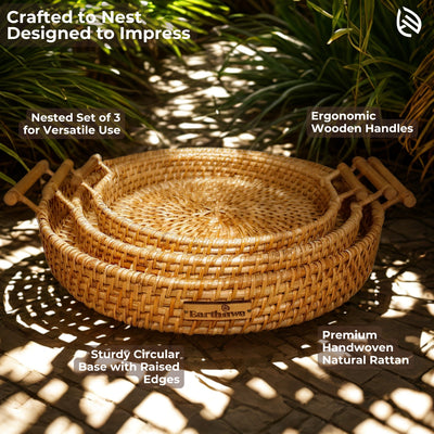 Earth Nest - Eco Nesting Rattan Trays for Modern Indian Homes by EarthNWe (Set of 3)