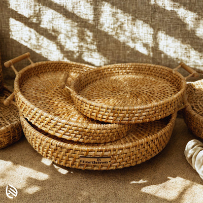Earth Nest - Eco Nesting Rattan Trays for Modern Indian Homes by EarthNWe (Set of 3)