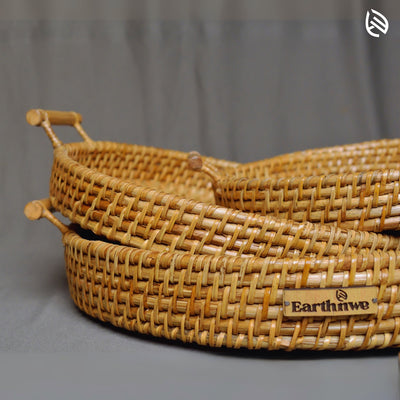Earth Nest - Eco Nesting Rattan Trays for Modern Indian Homes by EarthNWe (Set of 3)