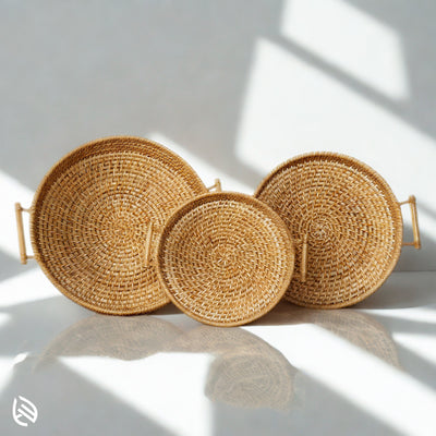 Earth Nest - Eco Nesting Rattan Trays for Modern Indian Homes by EarthNWe (Set of 3)