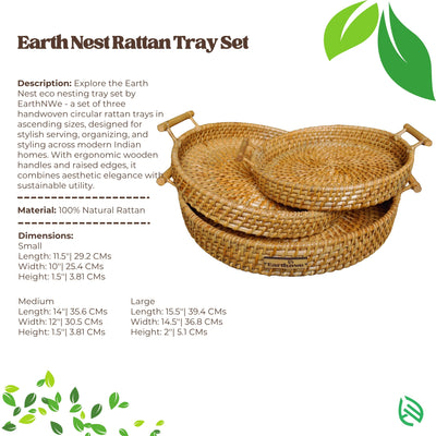 Earth Nest - Eco Nesting Rattan Trays for Modern Indian Homes by EarthNWe (Set of 3)