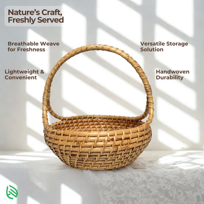 Natural rattan basket with handle and breathable weave