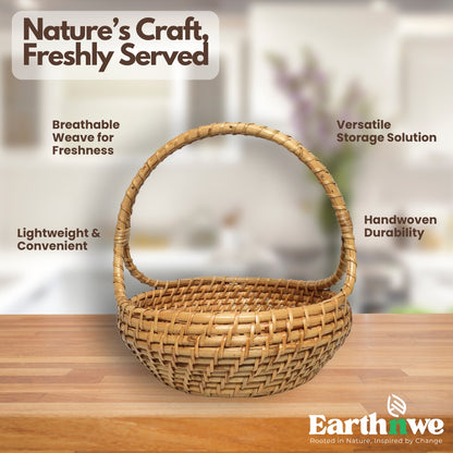 Natural rattan fruit basket with handle