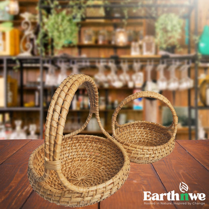Natural rattan fruit basket with handle