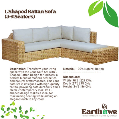 Elegant cane sofa set with L shape