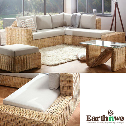 Elegant cane sofa set with L shape