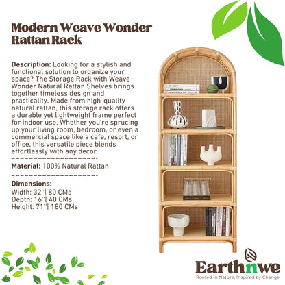 Natural rattan storage rack with shelves