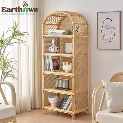 Natural rattan storage rack with shelves