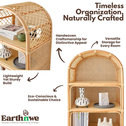 Natural rattan storage rack with shelves