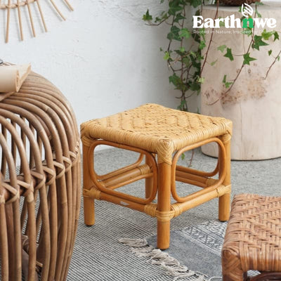 Rattan stool with natural nook weave design