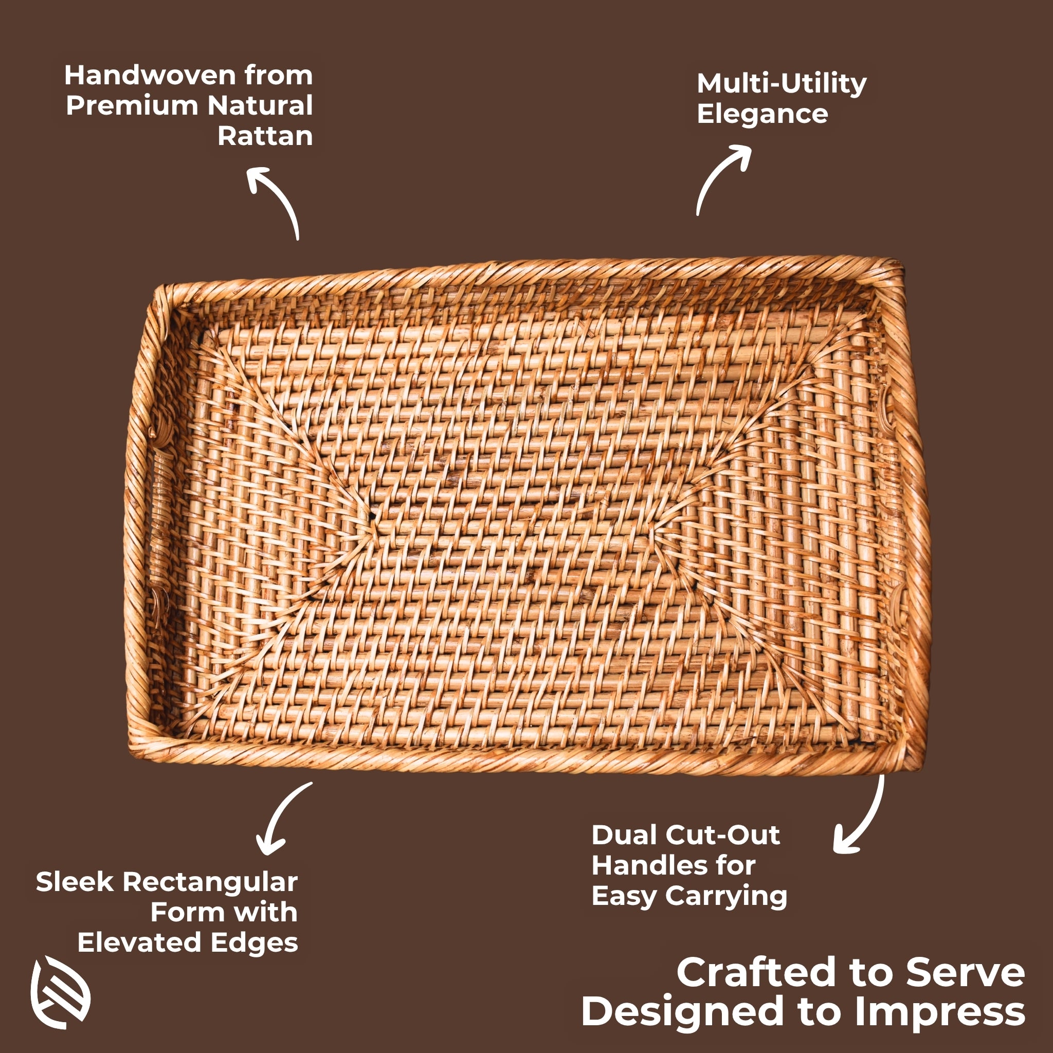 Overhead view of Nature Edge tray showing rectangular shape and dual cut-out handles