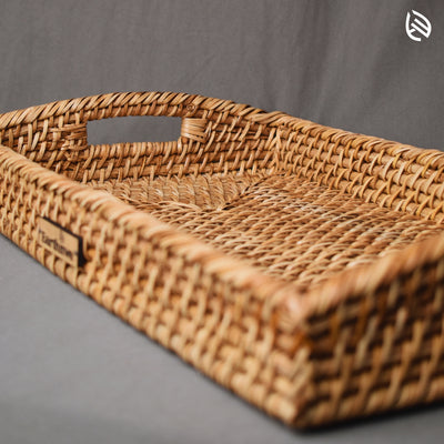 Close-up of Nature Edge tray handle and woven raised-edge detailing