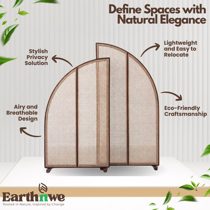 Rattan room divider with folding panels