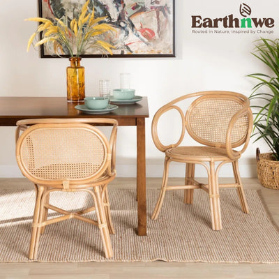 Natural cane furniture chair with oval backrest