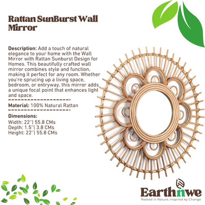 Rattan sunburst wall mirror for home decor