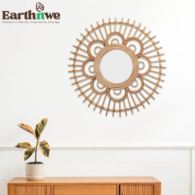 Rattan sunburst wall mirror for home decor