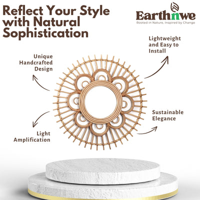 Rattan sunburst wall mirror for home decor
