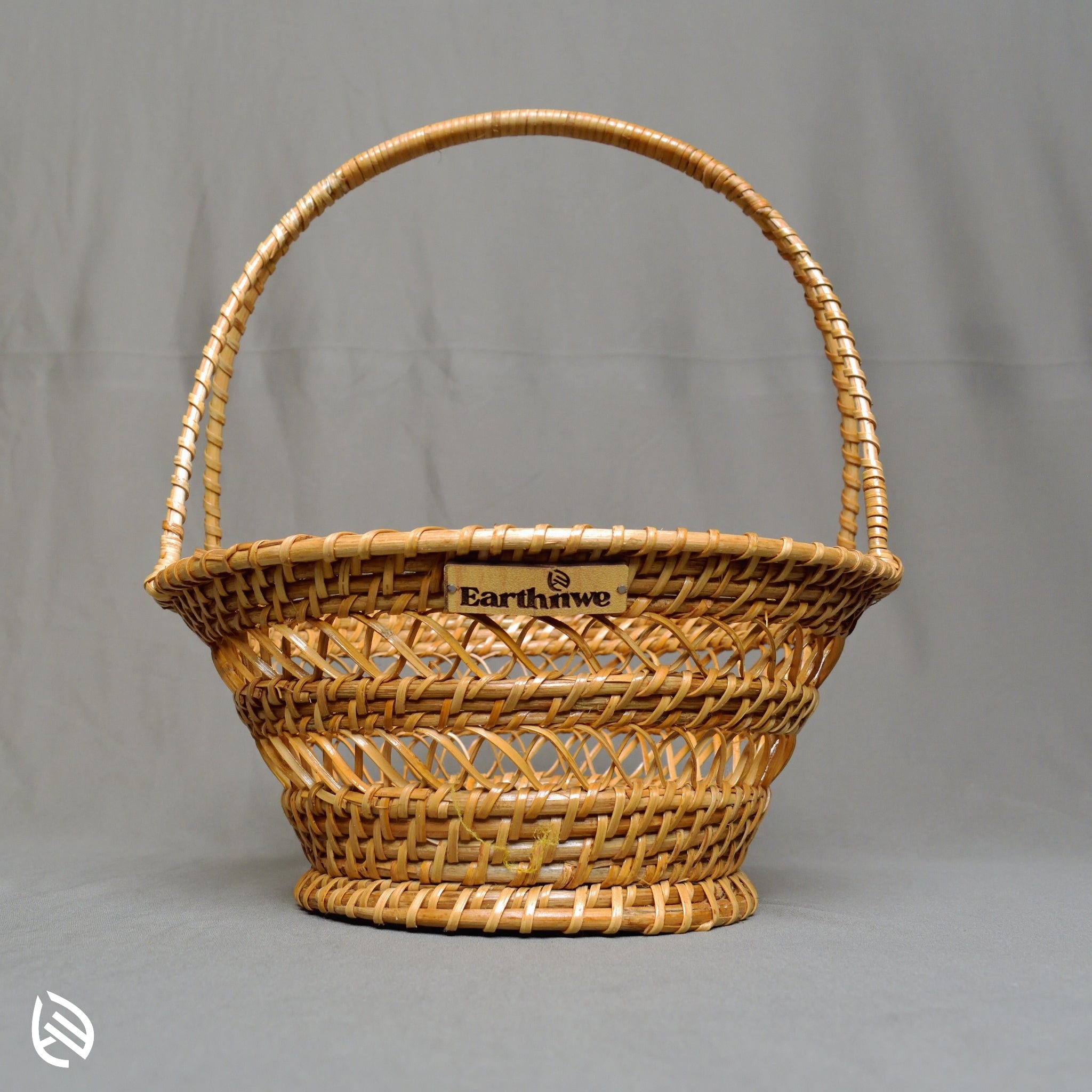 Rooted Bloom Rattan Basket | Eco-Friendly Curved Handle Fruit Tray ...
