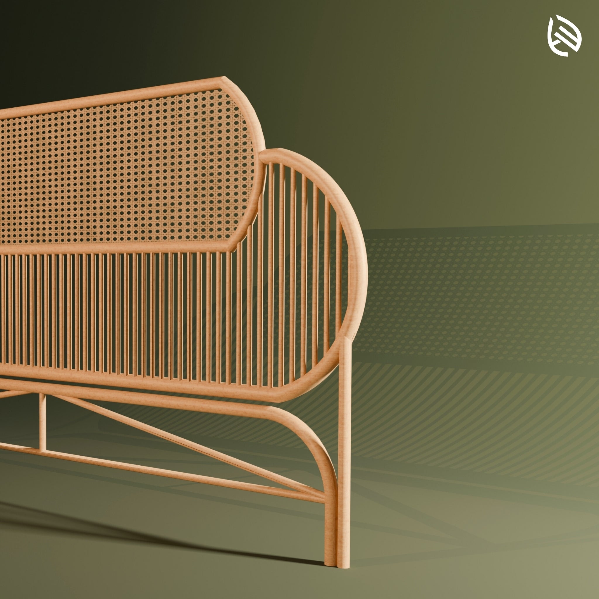 Geometric side and base structure of ScandiSoul cane headboard