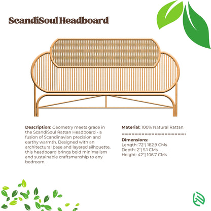 Natural rattan material and sizing details of the ScandiSoul Headboard