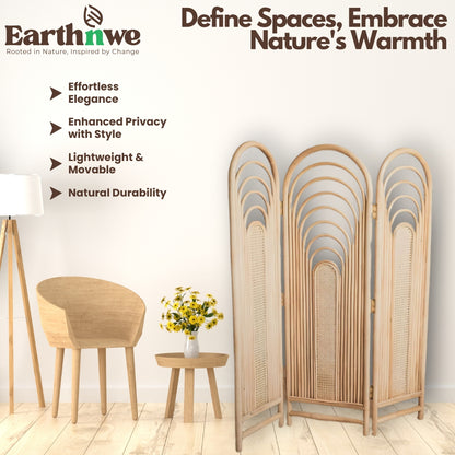 Elegant rattan room divider with folding panels