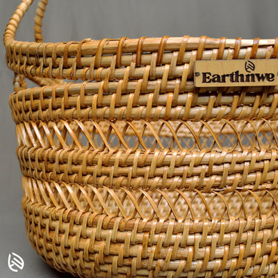 Close-up of multi-zone natural rattan weave pattern with dual rim design