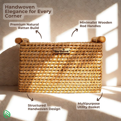 Labeled features of Tuckaway Rattan Basket by EarthNWe