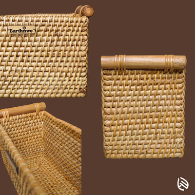 Detailed views of EarthNWe's handwoven rectangular basket