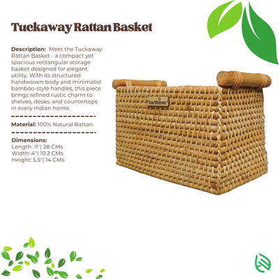 Product overview with dimensions for Tuckaway basket