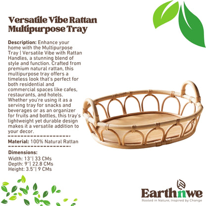Natural rattan multipurpose tray with handles