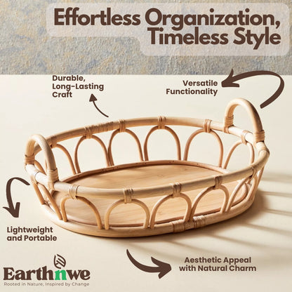Natural rattan multipurpose tray with handles