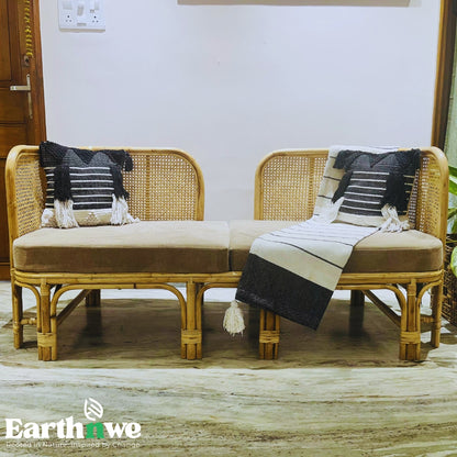 Three seater sofa with rattan design
