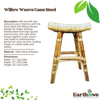 Handcrafted cane stool with willow weave