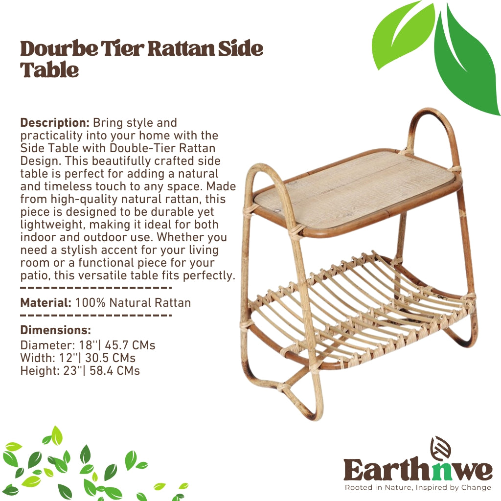 Side table with double-tier rattan design