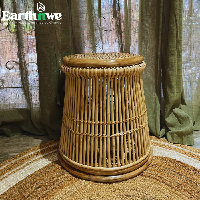Cane Stool with Cylindrical Design | Durable Rattan Seating for Indoor ...