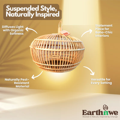 Natural cane hanging lamp with orb design